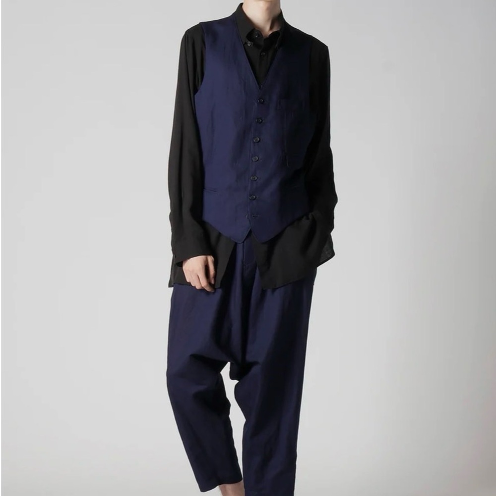 100% Linen Unisex Blue Harem Drop Crotch Streetwear Yoga Bohemian Pants Elastic